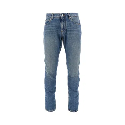 Dolce & Gabbana Regular Fit Jeans With Logo Plate In Blue