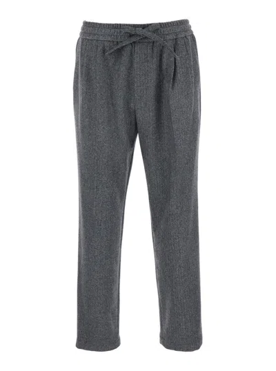 DOLCE & GABBANA GREY PANTS WITH ELASTIC DRAWSTRING WAIST AND PLEATED DETAILS IN WOOL BLEND WOMAN