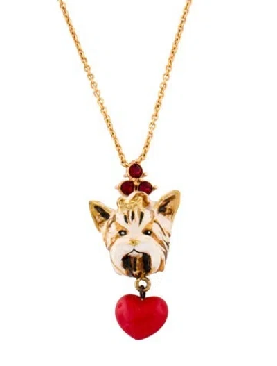 Pre-owned Dolce & Gabbana Resin, Crystal & Acrylic Paint Dog Heart Pendant Necklace, 20" In Multi