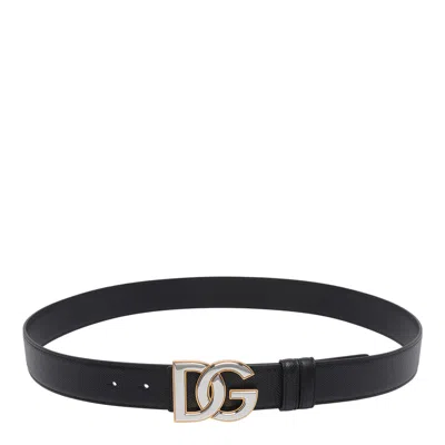 Dolce & Gabbana Reversible Dg Logo Belt In Black