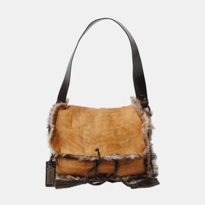 Pre-owned Dolce & Gabbana Reversible Fox Fur Leather Handbag Brown Natural Material