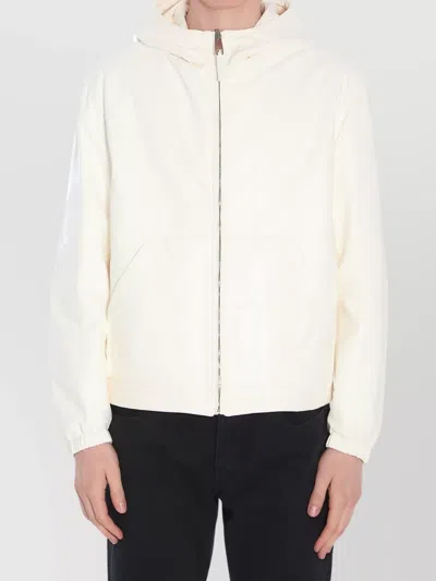 Dolce & Gabbana Reversible Leather Jacket Hood Drawstring In White