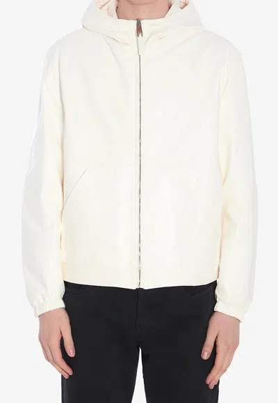 Dolce & Gabbana Reversible Leather Zip-up Hooded Jacket In White