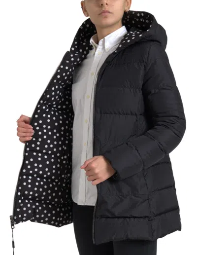 Dolce & Gabbana Reversible Polka-dot Hooded Down Jacket In Black
