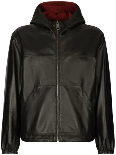 Dolce & Gabbana Reversible Stretch Wool And Leather Jacket In Multicolor