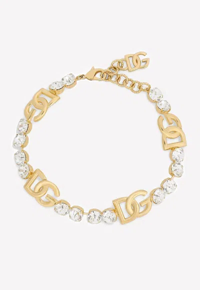 Dolce & Gabbana Rhinestone And Dg Logo Choker In Metallic