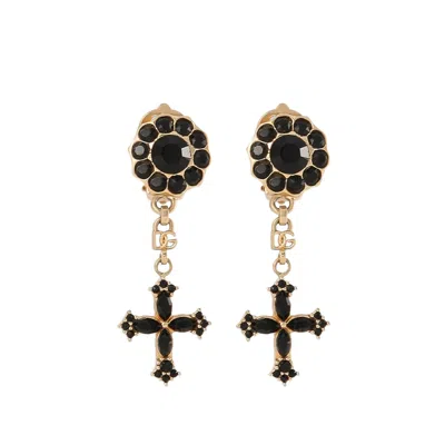 Dolce & Gabbana Rhinestone Clip Earrings In Gold/black