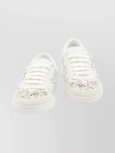 DOLCE & GABBANA RHINESTONE DECORATED LEATHER SNEAKERS