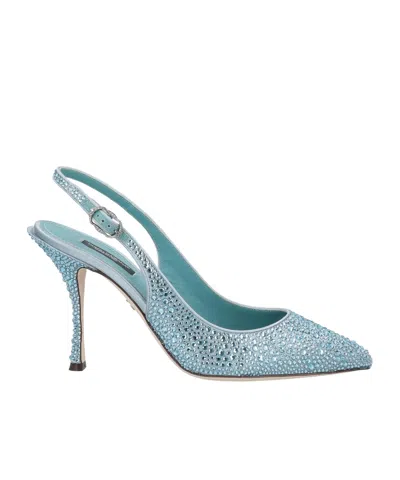 Dolce & Gabbana Rhinestone Decorated Pointed-toe Leather Shoes In Purple