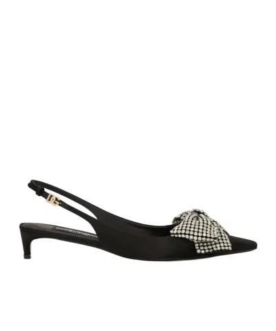 DOLCE & GABBANA DOLCE  GABBANA EMBELLISHED SATIN SLINGBACKS