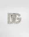 Dolce & Gabbana Rhinestone-detailed Dg Logo Pin Brooch In シルバー