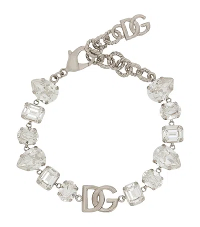 Dolce & Gabbana Rhinestone Dg Logo Bracelet In Metallic