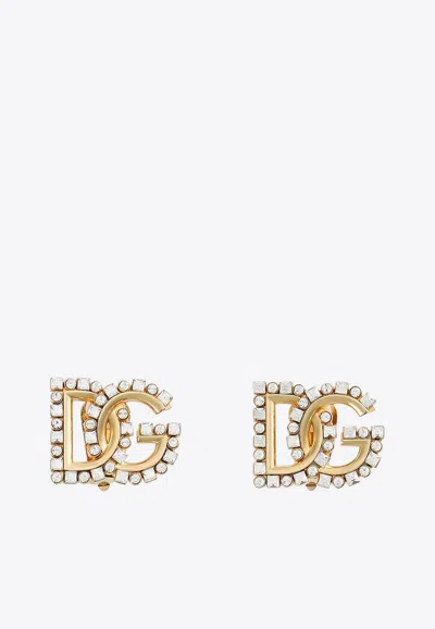 Dolce & Gabbana Rhinestone Dg Logo Earrings In Gold