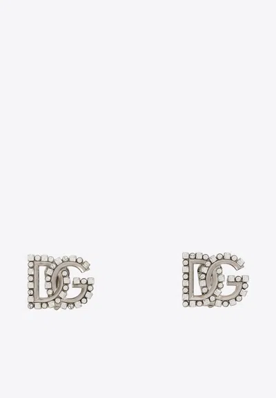 Dolce & Gabbana Rhinestone Dg Logo Earrings In Metallic