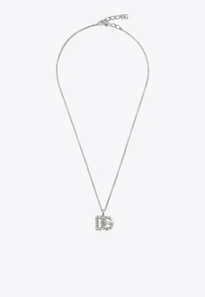 Dolce & Gabbana Rhinestone Dg Logo Necklace In Silver