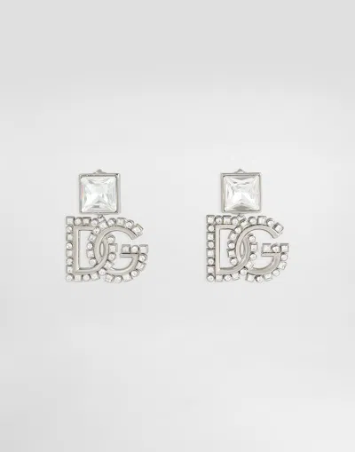 Dolce & Gabbana Rhinestone Earrings With Dg Logo In シルバー