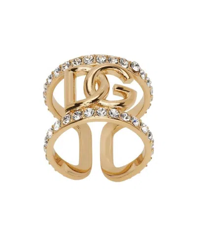 Dolce & Gabbana Rhinestone-embellished Logo Ring In Yellow