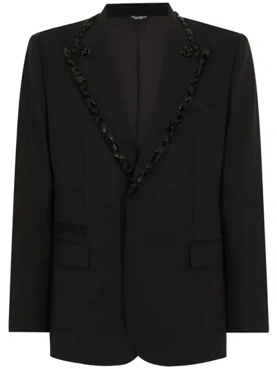 Dolce & Gabbana Rhinestone-embellished Single-breasted Blazer In Black