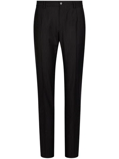 Dolce & Gabbana Rhinestone-embellished Straight-leg Trousers In Black