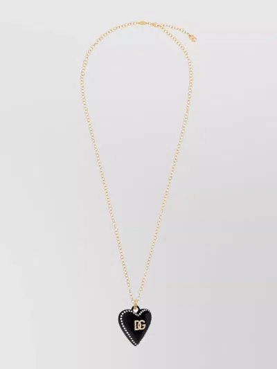 Dolce & Gabbana Rhinestone Heart Pendant Metal Necklace