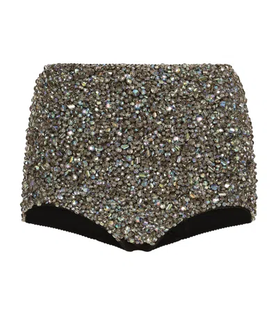 Dolce & Gabbana Rhinestone High-rise Shorts In Black