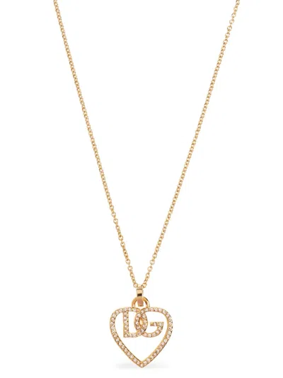Dolce & Gabbana Rhinestone Logo Heart Pendant Necklace In Gold