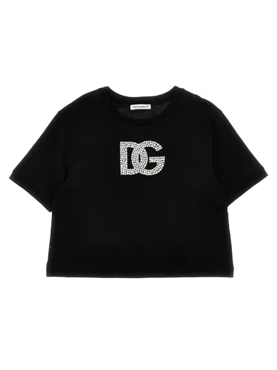 Dolce & Gabbana Kids' Rhinestone Logo T-shirt In Black