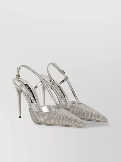 Dolce & Gabbana Rhinestone Pointed Toe Slingback Pumps In Silver