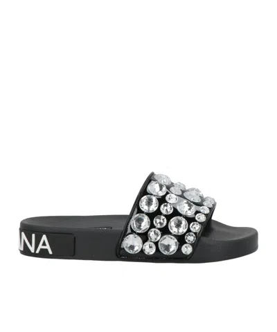 Dolce & Gabbana Rhinestone Slides In Blue