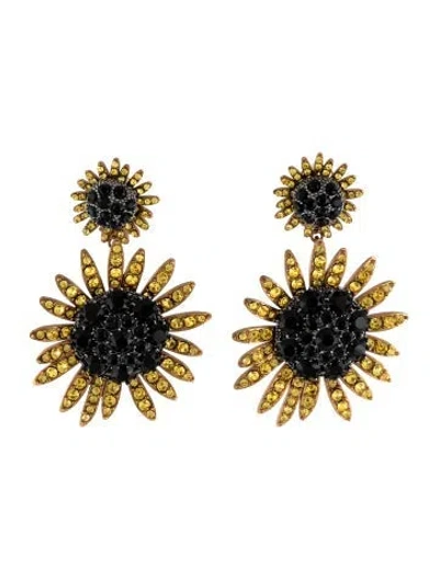 Pre-owned Dolce & Gabbana Rhinestone Sunflower Drop Clip-on Earrings In Multi