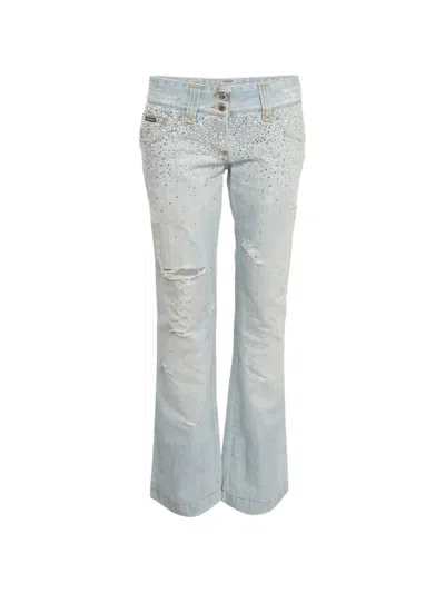 Pre-owned Dolce & Gabbana Rhinestone-embellished Jeans In Blue