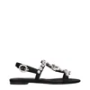 Dolce & Gabbana Women Black Sandals With Embroidered Stones Decorations In Satin Woman In Black