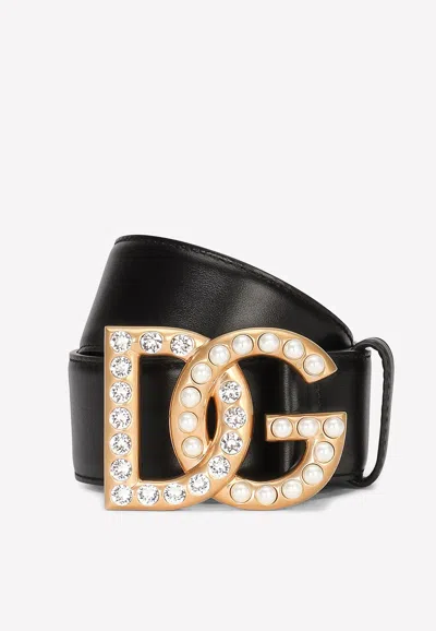 DOLCE & GABBANA RHINESTONES AND PEARLS EMBELLISHED DG LOGO BELT,BE1446 AQ339 8S574