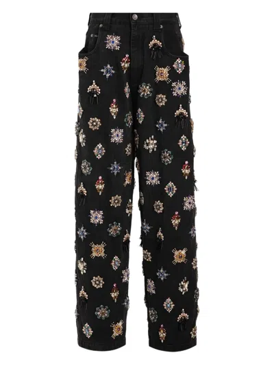 Dolce & Gabbana Rhinestones-embellished L Jeans In Black