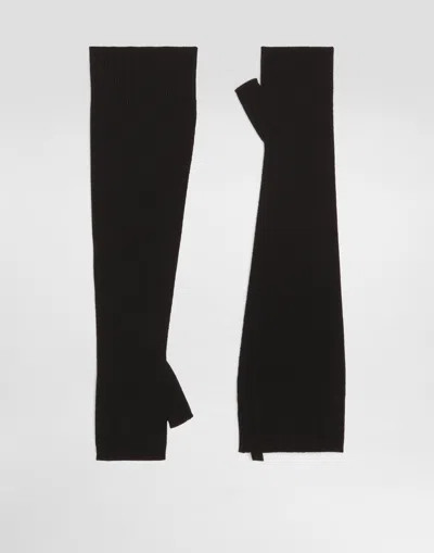 Dolce & Gabbana Ribbed Fingerless Gloves In Black