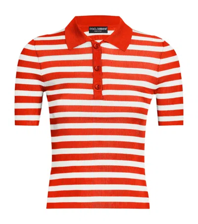 DOLCE & GABBANA RIB-KNIT STRIPE POLO SHIRT