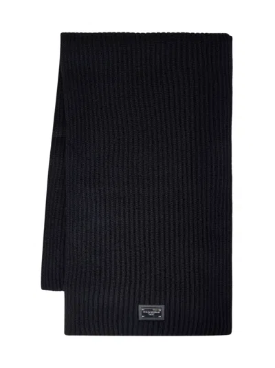 Dolce & Gabbana Ribbed Black Wool-cashmere Blend Scarf