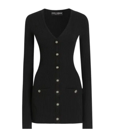 Dolce & Gabbana Virgin Wool Ribbed Cardigan In Animal Print