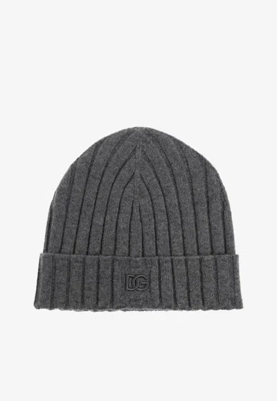 Dolce & Gabbana Ribbed Cashmere Beanie In Gray