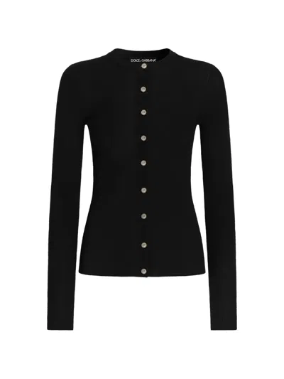 Dolce & Gabbana Ribbed Cashmere Cardigan In Black