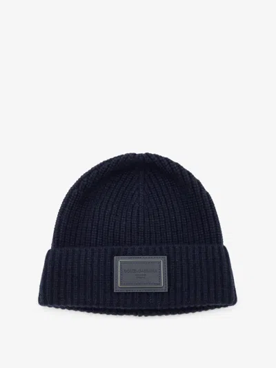 Dolce & Gabbana Ribbed Cashmere Hat In Blue