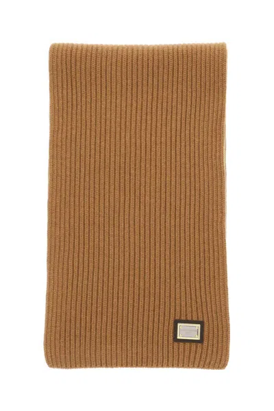 Dolce & Gabbana Ribbed Cashmere Scarf In Brown Cashmere