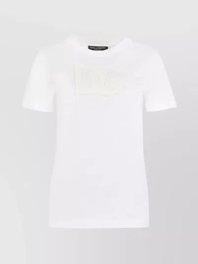 Dolce & Gabbana Ribbed Collar Crew-neck T-shirt In Cotton In White