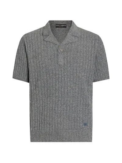 Dolce & Gabbana Ribbed Cotton And Linen Polo Shirt In Gray