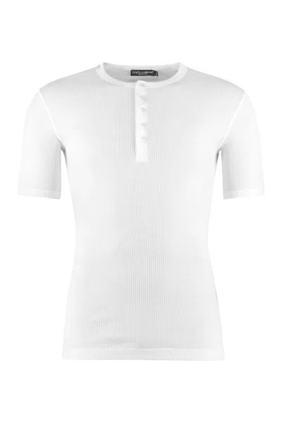 Dolce & Gabbana White Ribbed Crew-neck T-shirt For Men