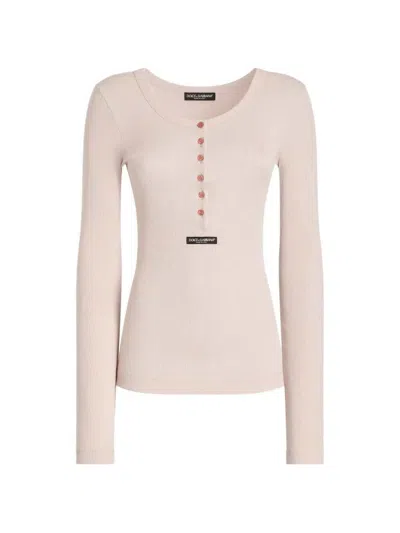 Dolce & Gabbana Ribbed Cotton Henley T-shirt In Multi