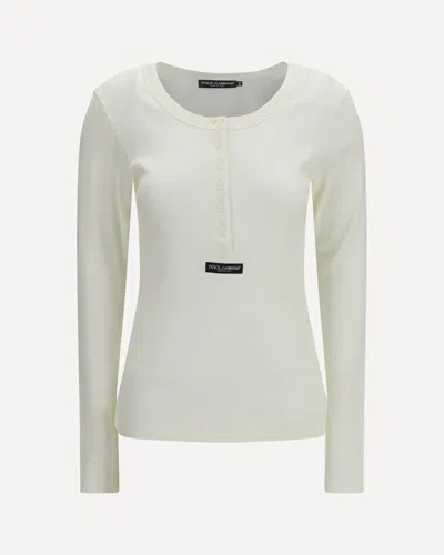 Dolce & Gabbana Ribbed Cotton Henley T-shirt In White