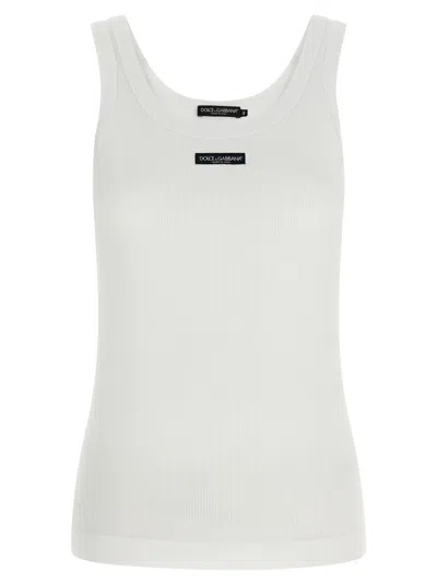 Dolce & Gabbana Ribbed Cotton Logo-patch Tank Top In White