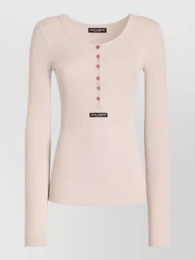 Dolce & Gabbana Ribbed Cotton Long Sleeve Henley T Shirt In Multi