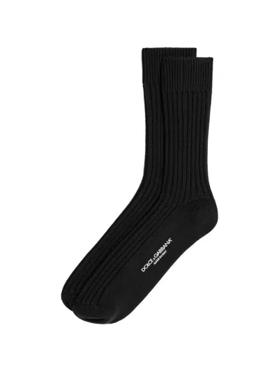 Dolce & Gabbana Ribbed Cotton Socks In Black